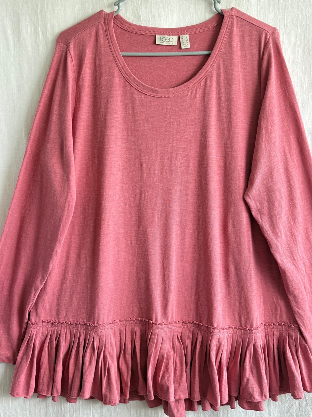 LOGO by Lori Goldstein Dusty Rose Long-Sleeve Ruffle Hem Tee